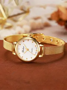 Women's Elegant Quartz Watch, Fashionable Luxury Alloy Mesh Strap, Round Dial with Rhinestone Markers, Daily Wear, Christmas Gift