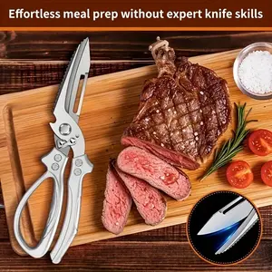 Premium 3CR Stainless Steel Bone Scissors - Heavy-Duty Multi-Purpose Scissors for Effortless Chicken Bone Cutting, Vegetable Prep & More, Ergonomic Grip & Multi-Function for Home Kitchen, Durable, Rust-Resistant & Easy to Clean