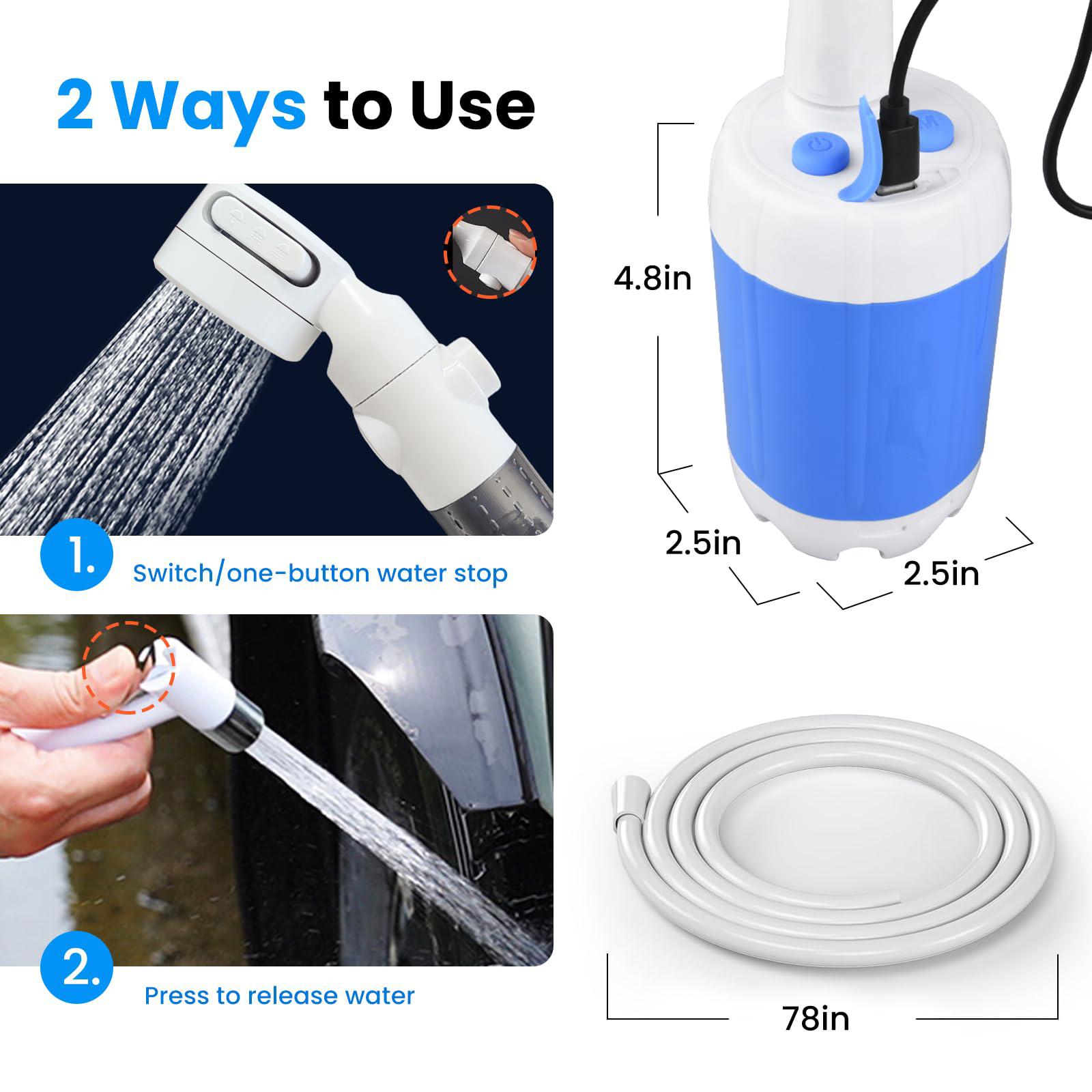 Rechargeable Portable Camping Shower, Electric Pump with Multi Spray Modes for Camping, Travel, RV & Watering Flowers