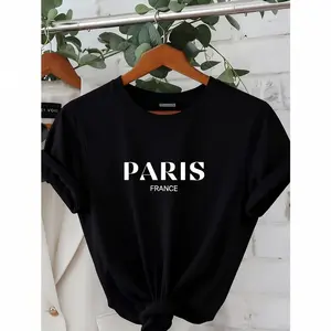 Women'S Casual Short-Sleeve Crew Neck T-Shirt Featuring a Printed Letter Design of Paris, Perfect for Spring And Summer.