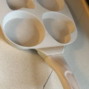 Abkok Four-Hole Non-Stick Egg Skillet Pan, 8–9-Inch Diameter, Ideal for Breakfast Eggs and Burgers, Durable Wooden Material Base with No-Handle Design