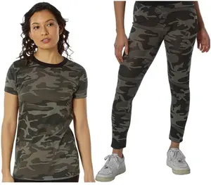 Ladies Long Camouflage T-Shirt & Leggings Set Fashion Active Everyday Camo Shirt & Pant Set Women's