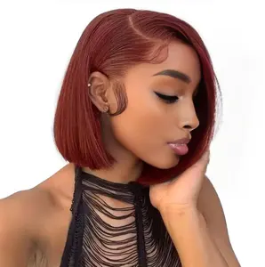 Reddish Brown Short Bob Wig Human Hair 10inch 180% Density Straight Lace Front 13x4 Wig for Women Natural Look Pre Plucked