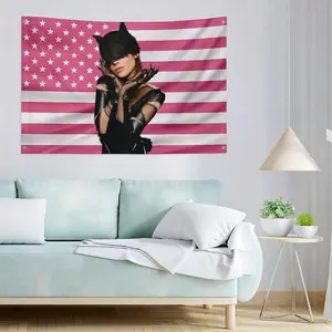 1Pc Ariana Pink Flag Durable Fabric Wall Hanging Poster For Bedroom, Living Room, Dorm Decor - Ideal Holiday Gift, Concert & Party Decoration, Concert Decor |   Edgy Wall Art |   Easy Hang Fabric,Large Wall Decor 60X40 Colorful Tapestry Lig
