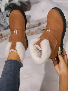 Women's Winter Warm Ankle Boots, Casual Round Toe Short Booties, Comfortable Non-Slip Imitation Deer Velvet Shoes for Fall & Winter