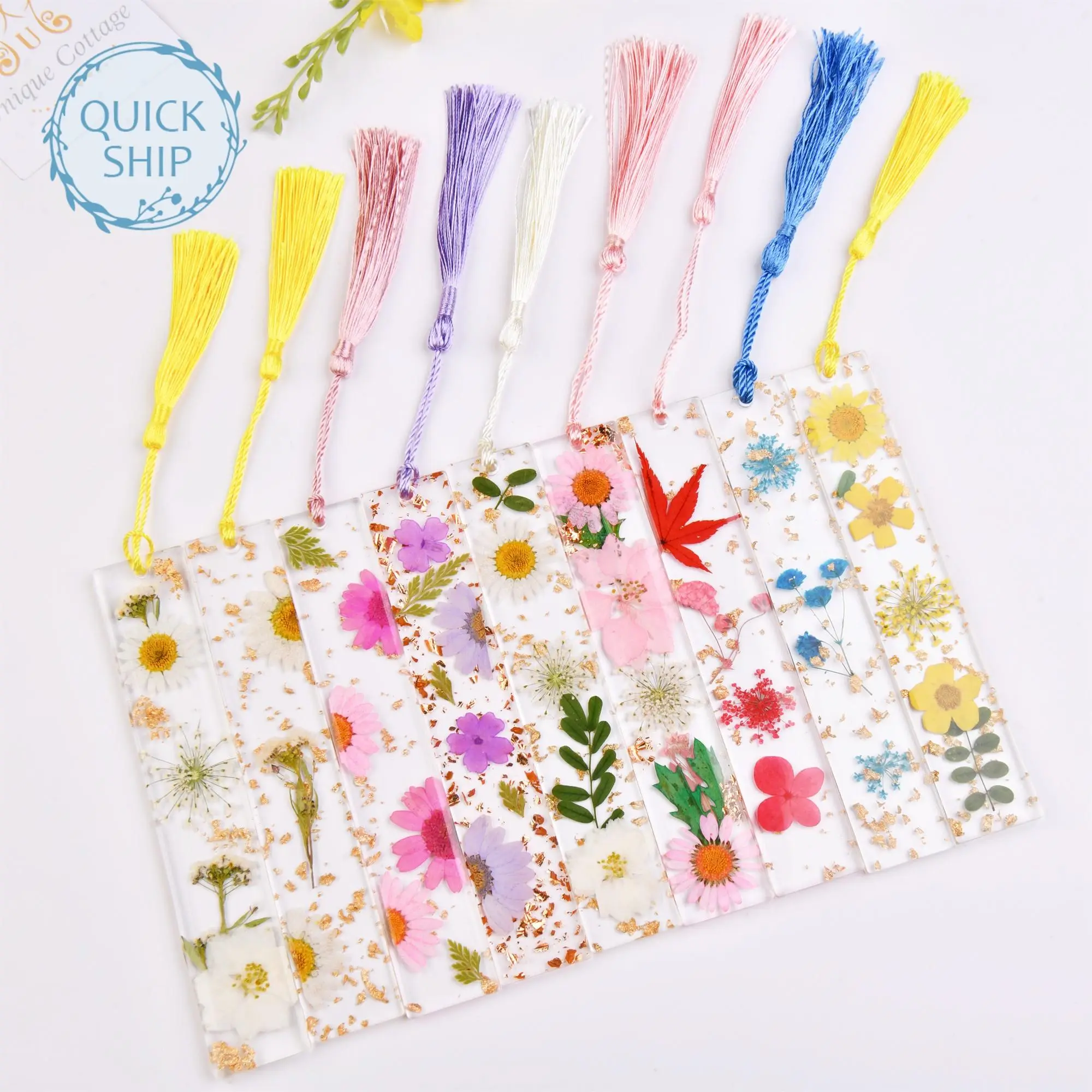 Real Flower Resin Bookmark with Tassel - Handmade Floral Book Mark for Teachers,Birthday and Mother's Day Gifts