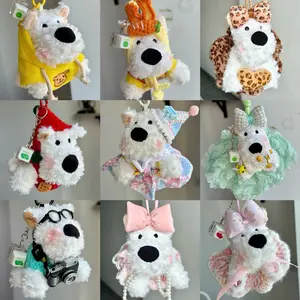 Blind Box: Handmade Puppy Plush Keychain Phone Charm Car Charm,West Highland White Terrier  Puppy Plush Keychains & Charms,Over 100 Styles! Pink Cute