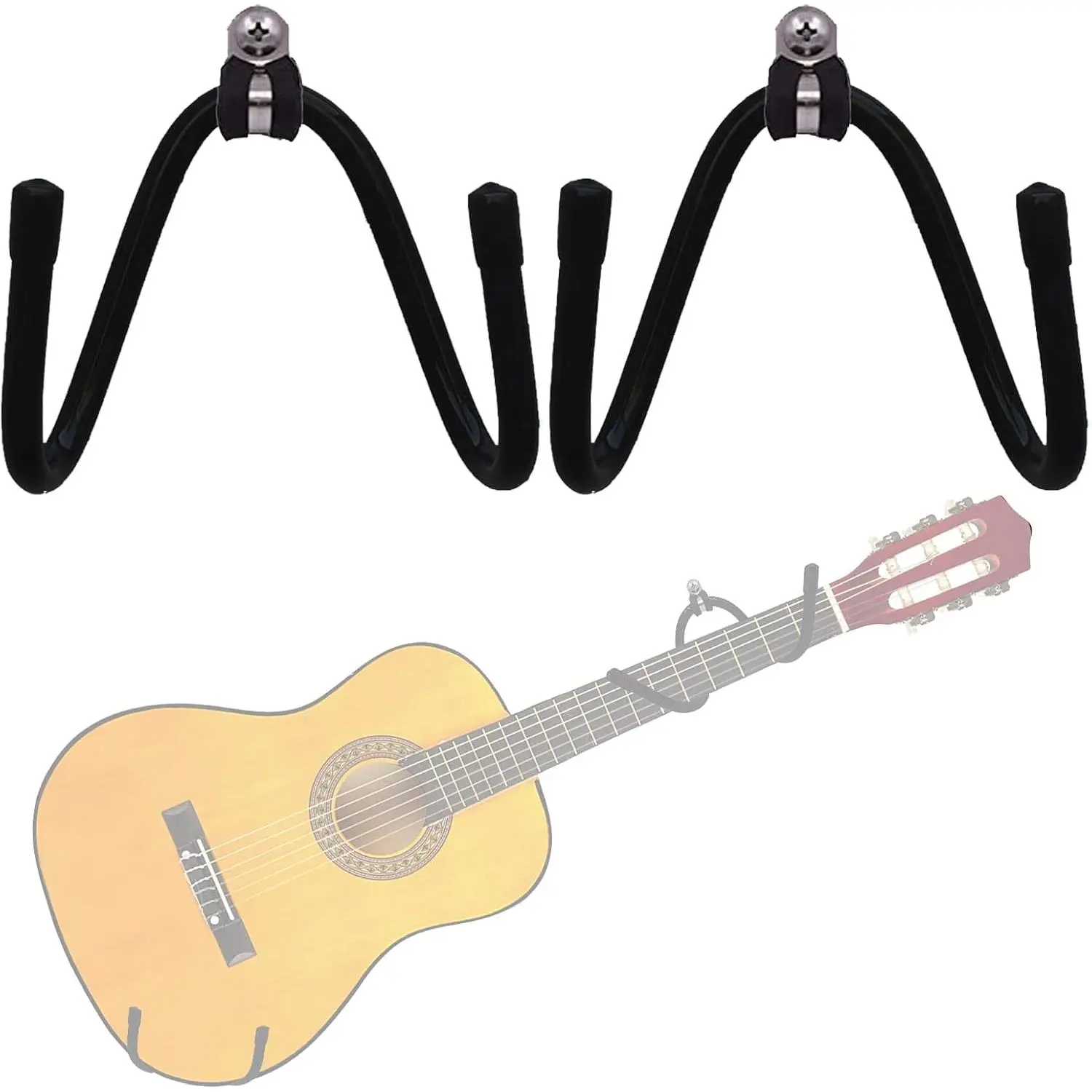 2-Pack Universal Horizontal Guitar Wall Mount Hanger, Easy-to-Install Space-Saver Hook Holder with Included Hardware, Flexible & Expandable, Holds Up to 10 Lbs for Acoustic, Electric, Ukulele, Bass, Banjo, Mandolin Storage Display, Holds Up To 10 Pounds