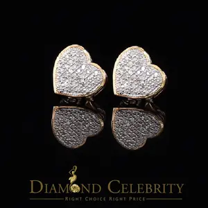 Diamond Celebrity's Micro Pave 0.15ct Real Diamonds Heart 925 Yellow Silver Women's /Men's Earring