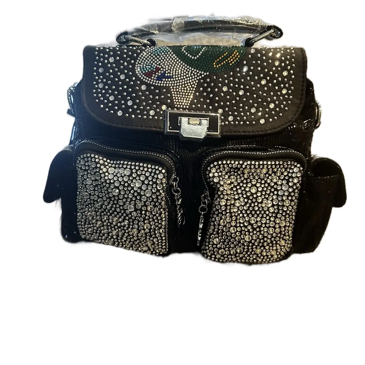 Black Bedazzled Handbag and Backpack for Women Black Bedazzled Handbag and Backpack for Women