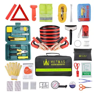 Car Roadside Emergency Kit, Auto Vehicle Safety Emergency Road Side Assistance Kits Essentials, with Jumper Cables, Safety Hammer, Reflective Warning Triangle