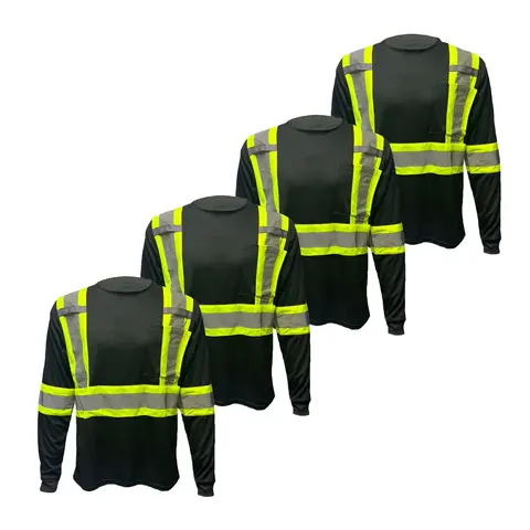 4 PACK SHIRT High Visibilty Black long sleeve safety shirt with 2" reflective strip (SEE DESCRIPTION FOR SIZE INFO)