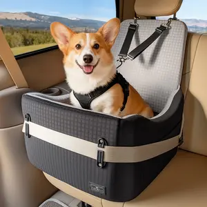 [5-year warranty] PETSFIT Dog Car Seat for Small/Medium Dogs Up to 35 lbs – Patented Safety System, 6" Memory Foam Pet Booster Car Seat, Fully Detachable and Washable Dog Carseat with 2 Storage Pockets