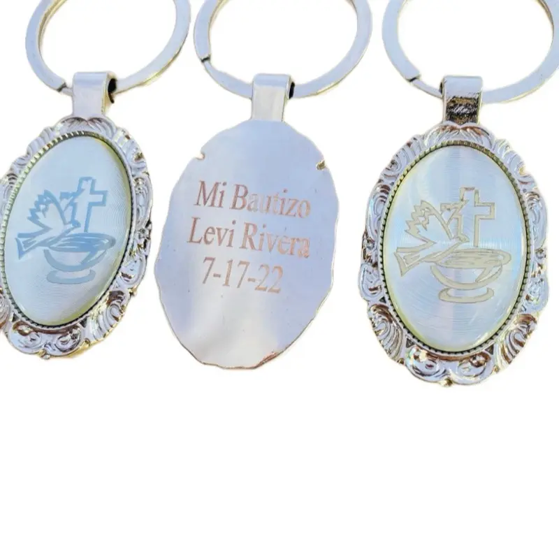 Customizable, Durable Metal Pet Baptism Keychains - 12pcs with Engraving, Guest Gifts for Bautizo & Comunion Party Favors