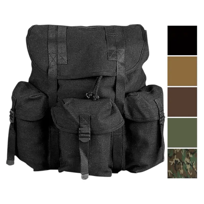 ROTHCO G.I. Type Heavyweight Mini Alice Backpack with Built-In Organizer - 18 oz Cotton Canvas, Reinforced Stitching, Spacious Main Compartment, Adjustable Front Flap Closure, 3 Exterior Utility Pockets, 12.75x5.75x16 Inch, Adults, Adventure, Black 2477,