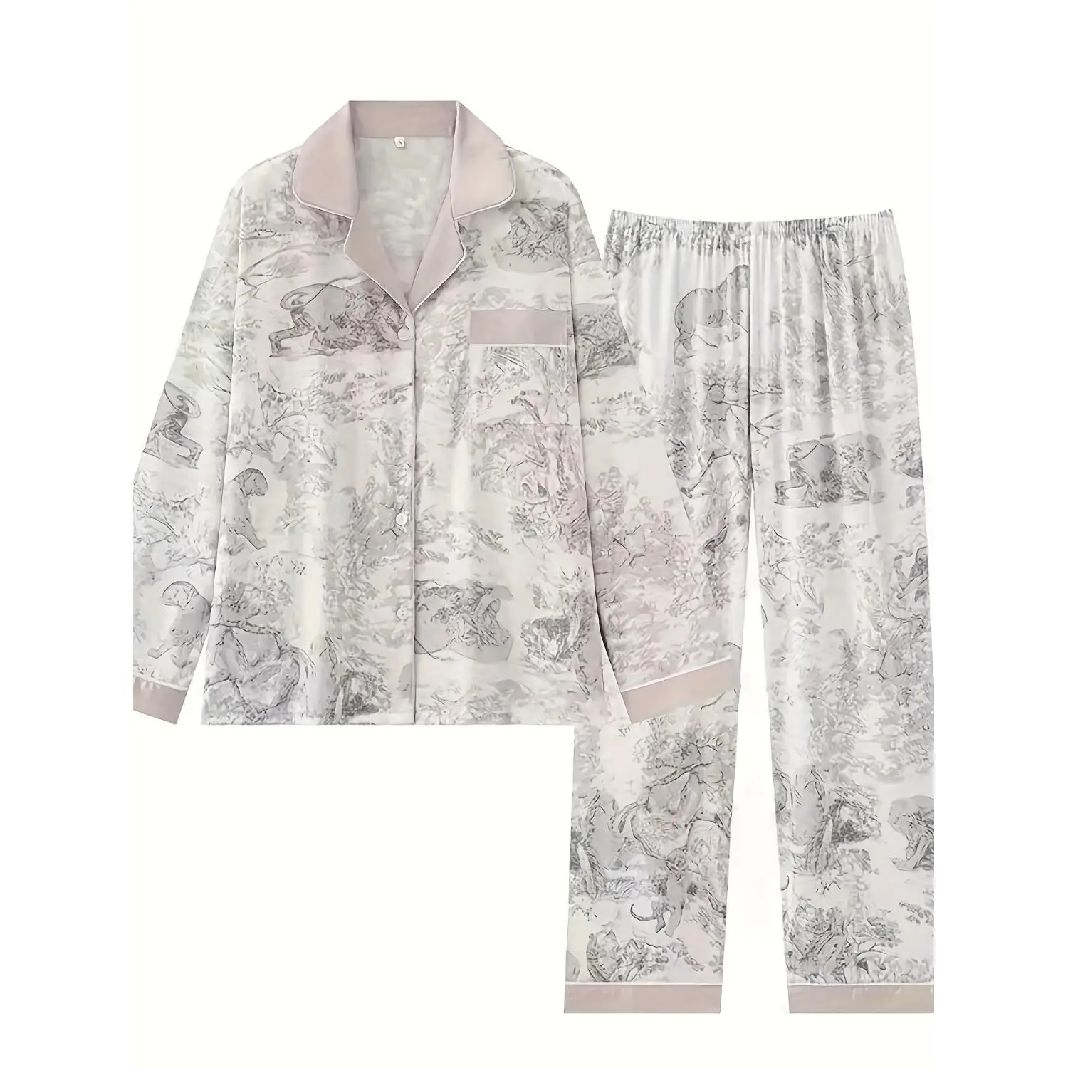 Ink-Grey Forest Pajama Set - Long-Sleeve & Pants, Cool and Comfortable Sleepwear, Perfect Dreamy Gift