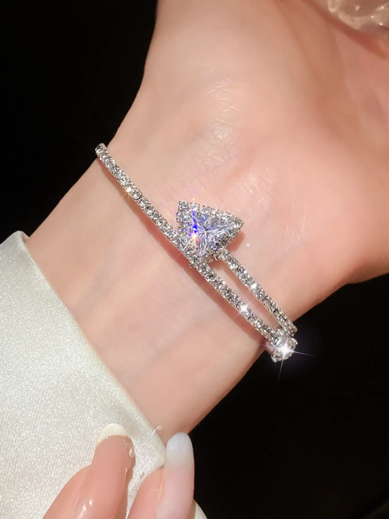 A gorgeous sparkling full diamond opening bracelet, a fashionable and elegant party style accessory, the perfect gift for ladies