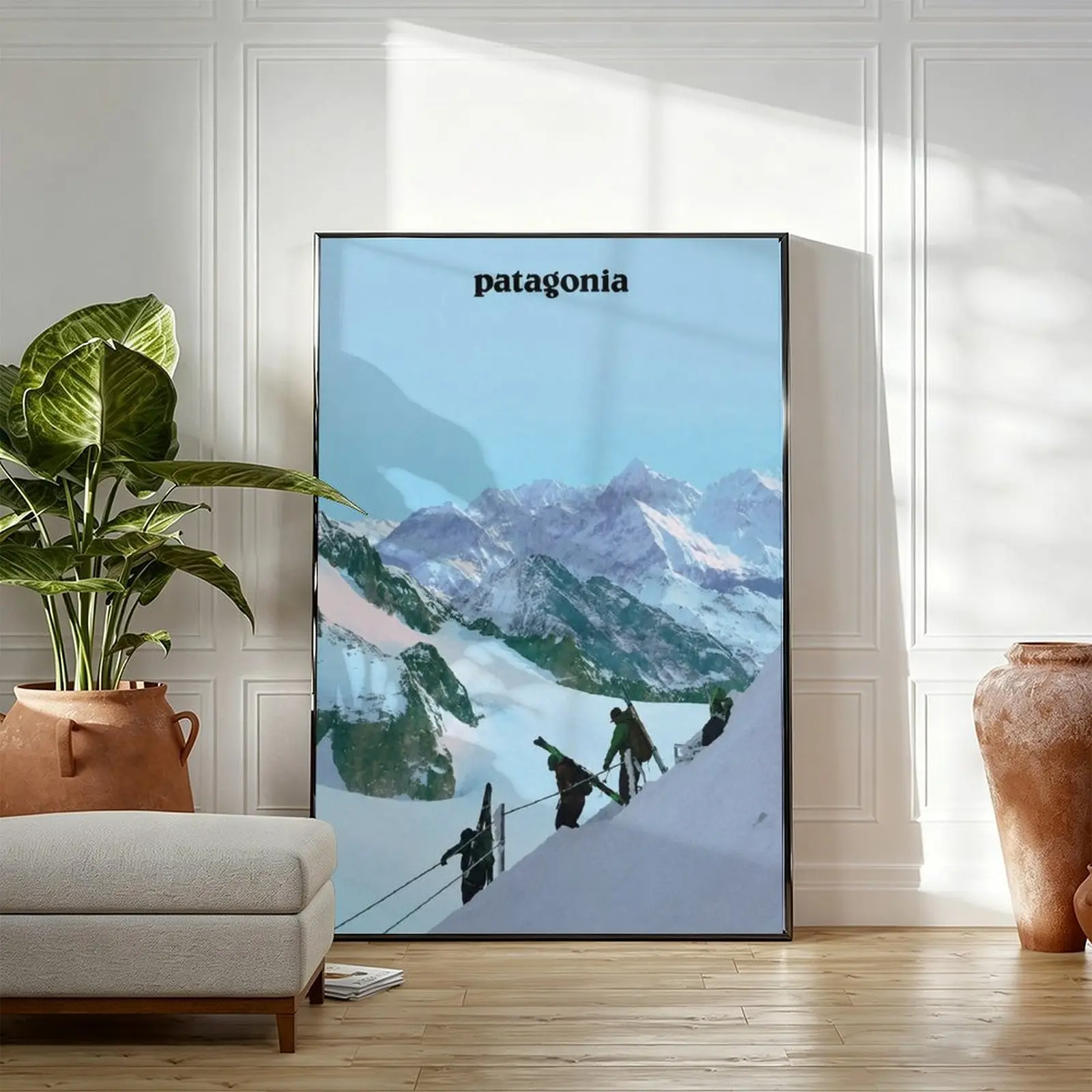 Patagonia Snow Mountain Skiing Canvas Print, Vintage Outdoor Adventure Landscape Wall Art, Decor for Living Room, Bedroom, Cabin, Home Office, Game Room