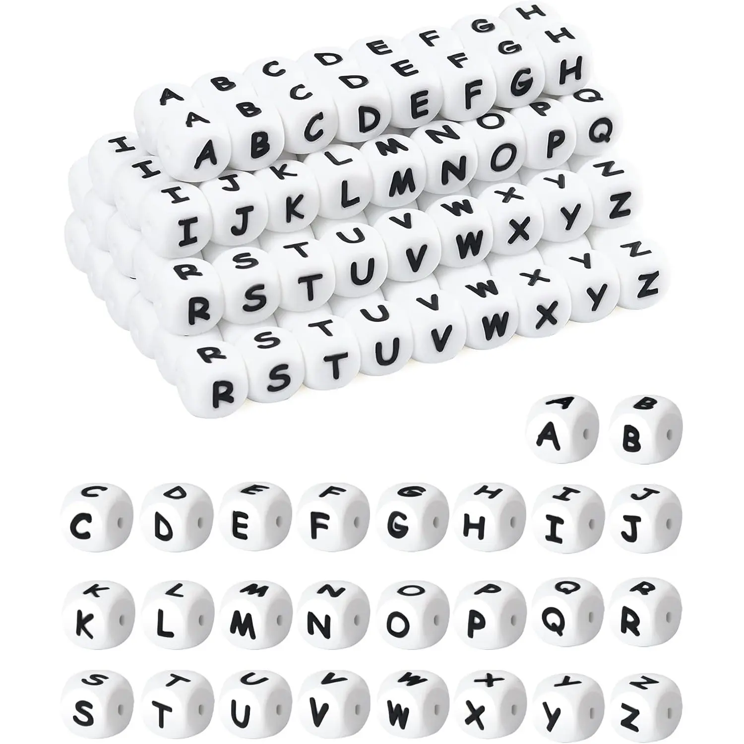 12mm Silicone Letter Beads Kit, 130pcs A-Z Alphabet Cube Beads, DIY Bracelets, Keychains, Pens, Necklaces, Lanyards, Large Hole Spacer Beads, Bead Kits For Bracelet Making, Beads For Crafts, Beads For Jewelry Making