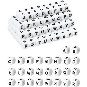 12mm Silicone Letter Beads Kit, 130pcs A-Z Alphabet Cube Beads, DIY Bracelets, Keychains, Pens, Necklaces, Lanyards, Large Hole Spacer Beads, Bead Kits For Bracelet Making