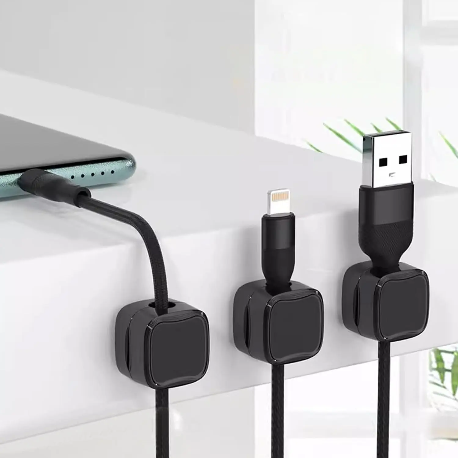 3-Piece Adhesive Cable Clips with Strong Adhesive Hold, No-Drill Desk Organizer for Office Use, Home & Office Desk Accessory for Data & Network Cords