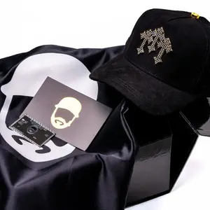 BARBAS Chrome Rose Gold Black Suede Cap with Gold Accents & Rhinestone Embellishments Adjustable Snapback for Casual & Formal Occasions