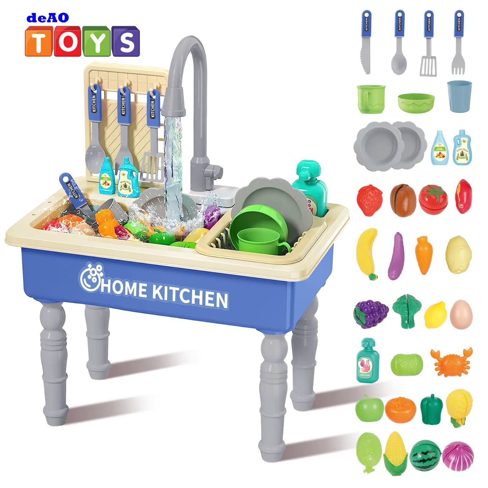 Play Kitchen Sink Toys for Kids with Running Water - Pretend Play Dishes Play House