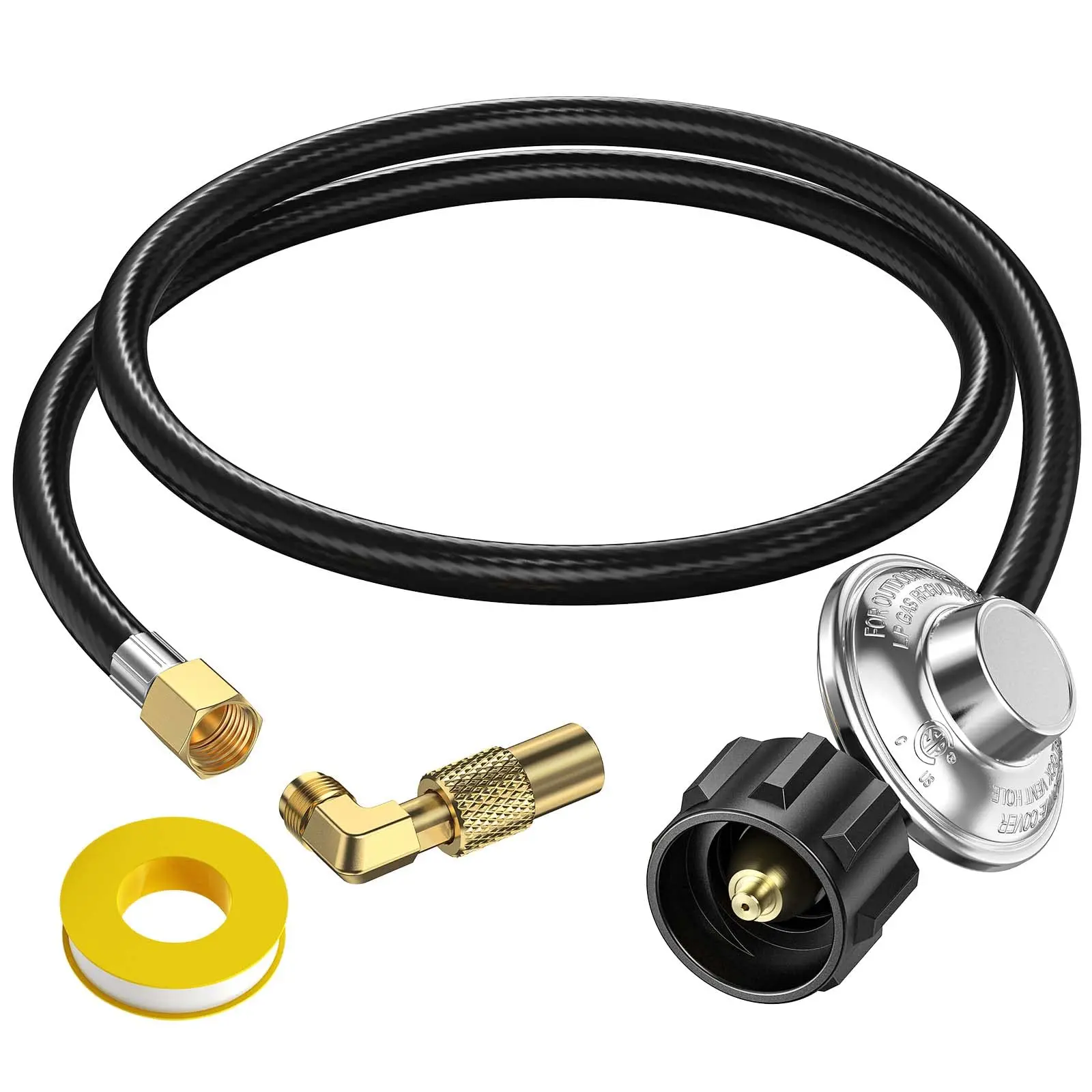 【Popular Pick】Alloxity QCC Adapter & Low Pressure Valve Gas Hose with Gas Regulator, Anti-Aging PVC, 90° Elbow, Blackstone Compatible - 5FT/12FT, Includes Teflon Tape for Outdoor Camping Cooking Leak-Free Setup