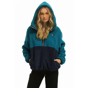 TEDDY APRES HOODED HALF ZIP COLOR BLOCK JACKET - CAPRI