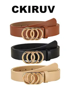 Women's Three-Ring Buckle Belt Set, Vintage Style Waist Cinching Belts for Coats Dresses, Slimming Design