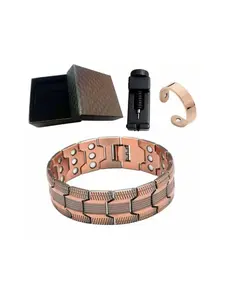 Antique Red Copper Magnetic Bracelet Set for Men, Vintage Style, Wide Band, Full Magnetic Adjustable, Stackable Bracelets, Black Friday