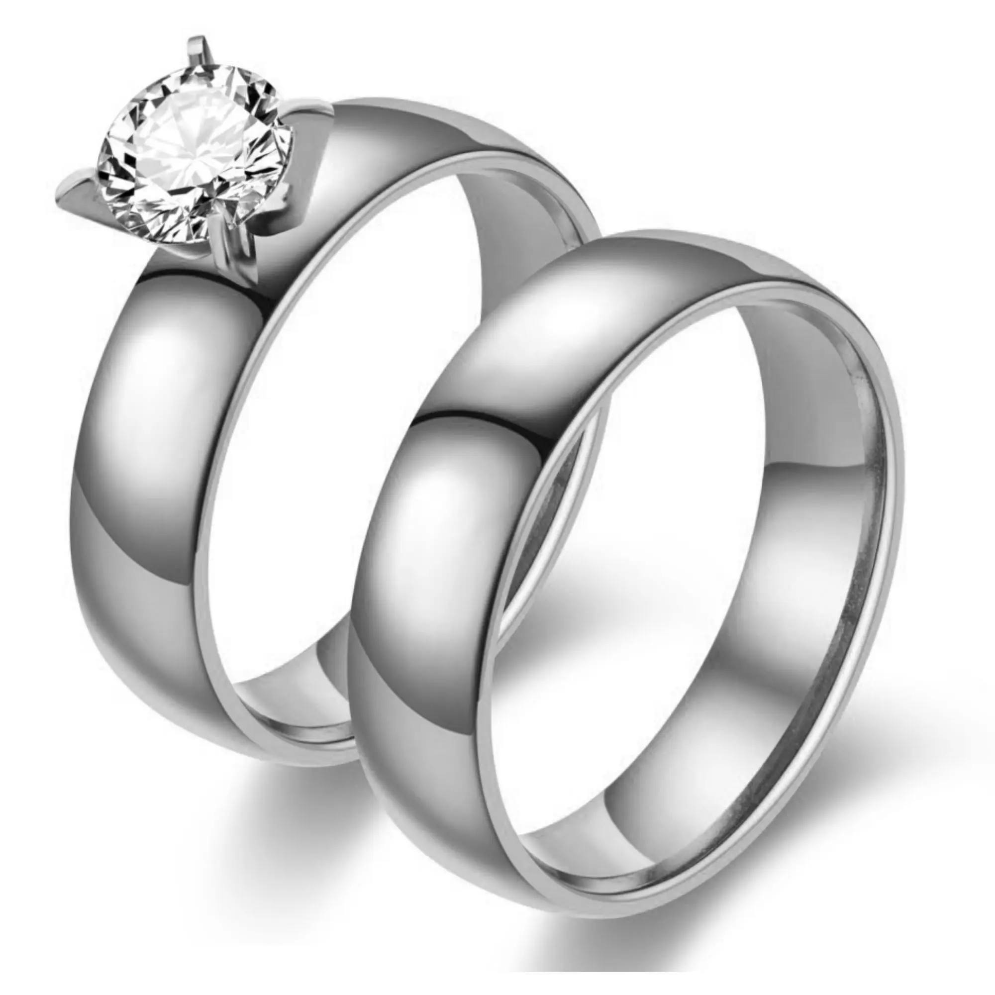 Ginger Lyne Kindall 1 Ct CZ Wedding Ring Set, Stainless Steel, 3 Colors Cz Wedding Bands Hypoallergenic Cz