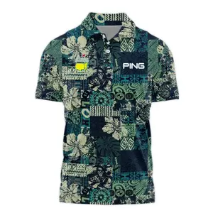 Classic Masters Tournament Polo Shirt for Men with Hawaiian Hibiscus and Tribal Elements - Stylish All-Over Print Polo