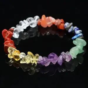 Handmade Stretch 7 Chakra Crystal Chip Bracelet Gravel Bracelet Irregular Natural Stone Charm with Elastic Rope Gift For Women