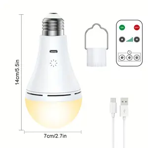 USB Rechargeable Light Bulbs with E27 9W Dimmable Remote Timer, 3 Color Temperature,Battery Powered,Touch Control Emergency Bulb,Hook 2000mAh wireless outlet