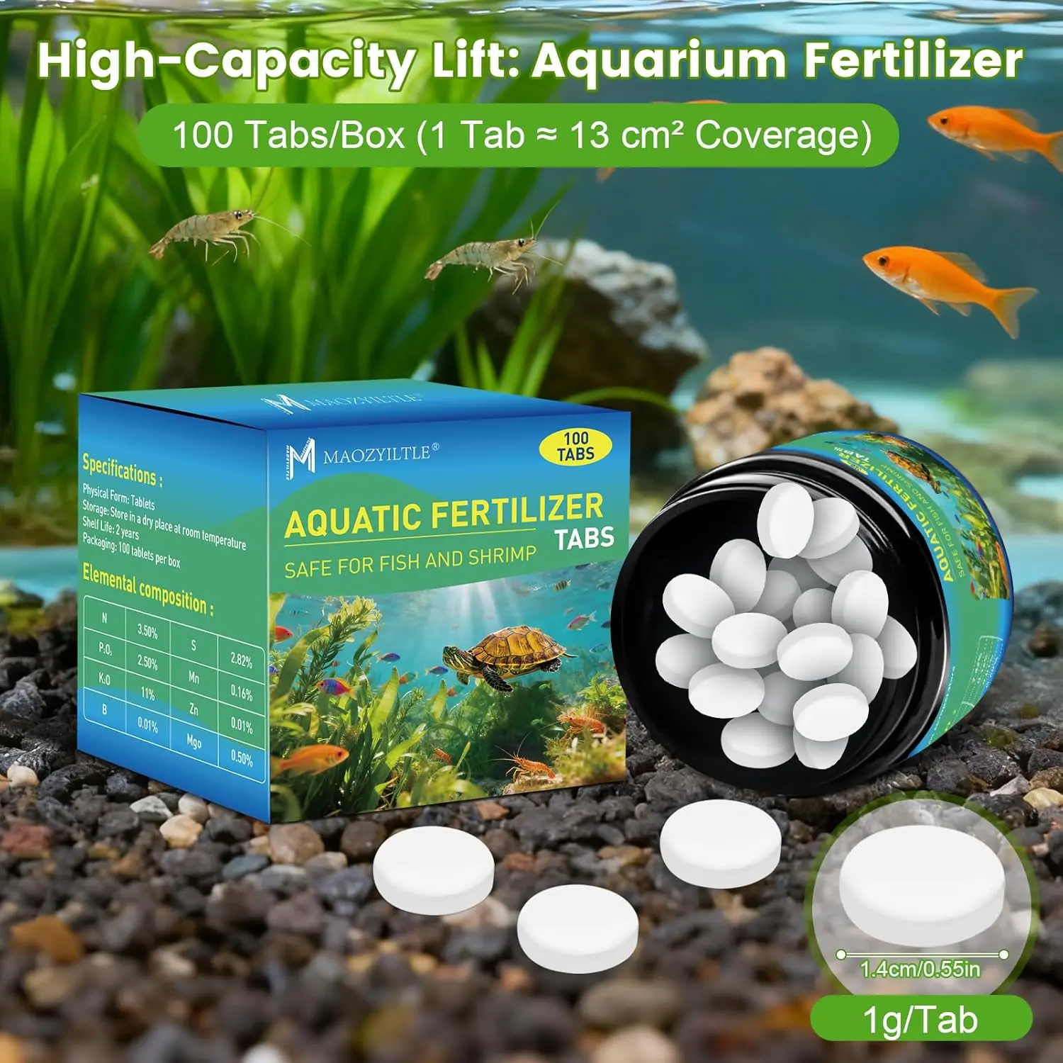 Root Tabs Freshwater Aquarium Plant Fertilizer, Slow-Release 100 Tabs 1g/Tab, Safe for Fish and Shrimp, for Planted Aquarium Substrate (100), Fertilizes Aquarium Plants, Healthy Plant Growth