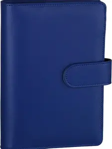 A6 PU Leather Budget Binder - Refillable 6 Ring Notebook for A6 Refill Paper, Loose Leaf Personal Planner Cover With Magnetic Buckle Closure, Navy Blue