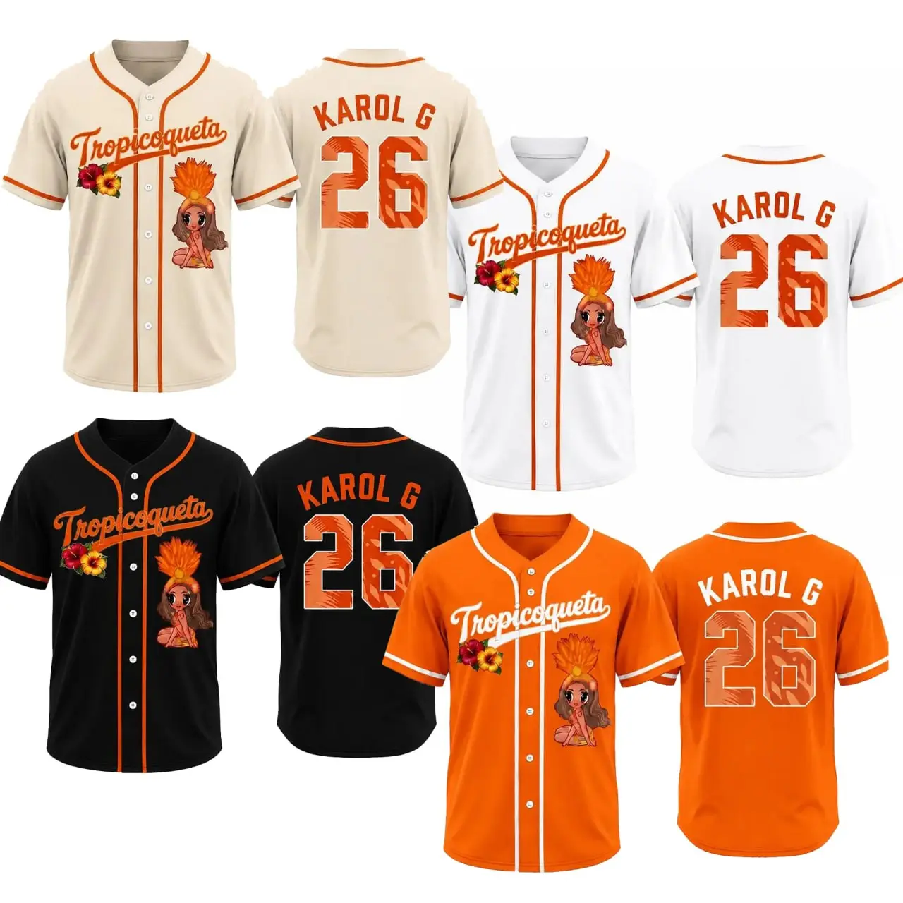 Unisex K-Karol Tropicoqueta Baseball Jersey | Viajando Por EI Mundo Button Down Jersey | Latin Music Fan Gift