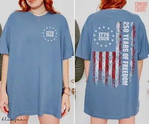 Comfort Colors Retro Usa 250 Shirt, 250 Years of Freedom, Celebrate 250th Anniversary Shirt, Usa Flag Tee 4th of July Shirt, Patriotic Gift - HARSIN