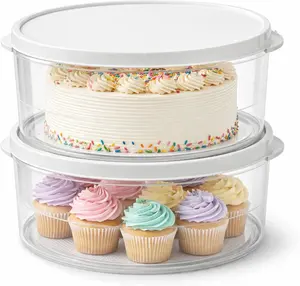 2-Pack 10-Inch Airtight Food Storage Container with Lid - Portable Carrier for Pies, Cakes, Cupcakes & More - BPA-Free Clear Plastic - Secure & Easy Transport