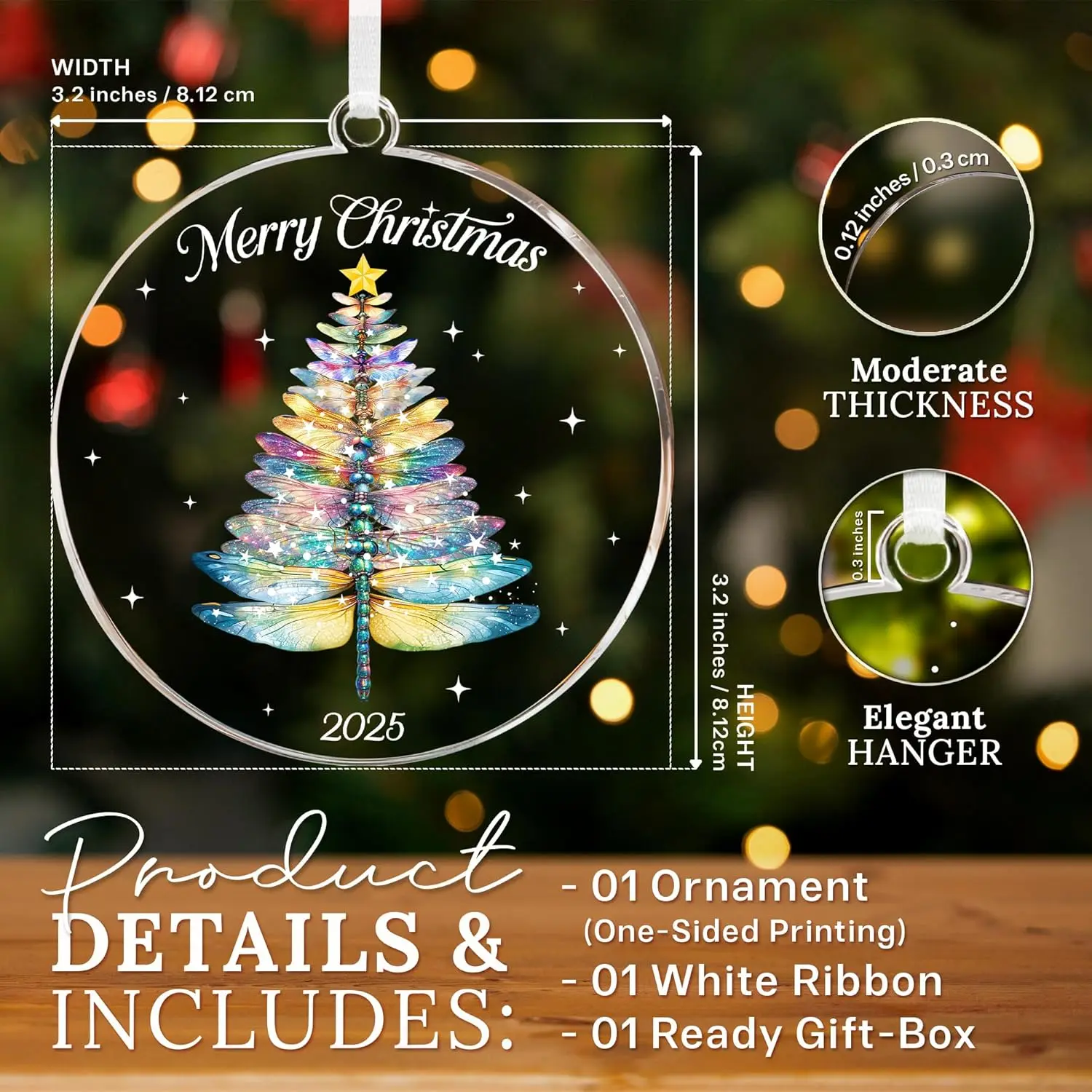 Dragonfly Christmas Ornament 2025 - Dragon Fly Ornaments for Christmas Tree - Dragonfly Gifts for Women and Men - Acrylic Holiday Decoration, Unique Keepsake for Home Decor Lovers