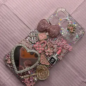 iPhone 17 Pro Max Pink Bling Case with Sparkling Accessories Mirror Feature for Stylish Protection and Glamorous Design
