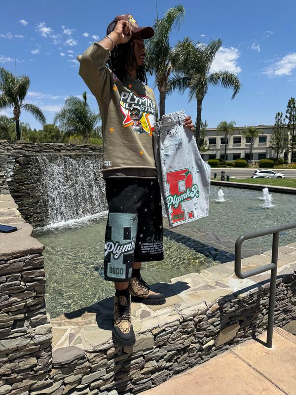 PLYMKR "Influence" Black Graphic Denim Jorts (8600)