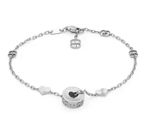 Pre-owned Gucci 18k White Gold Icon Cut out Heart Bracelet 16cm