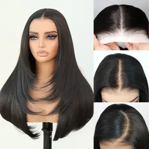 Synthetic 9x7 Glueless Layered cut Lace Front Straight Wig Wear And Go Pre Plucked Pre Cut Vivid Self Growing Clean Hairline with Tiny Knots High-quality heat-resistant synthetic hair