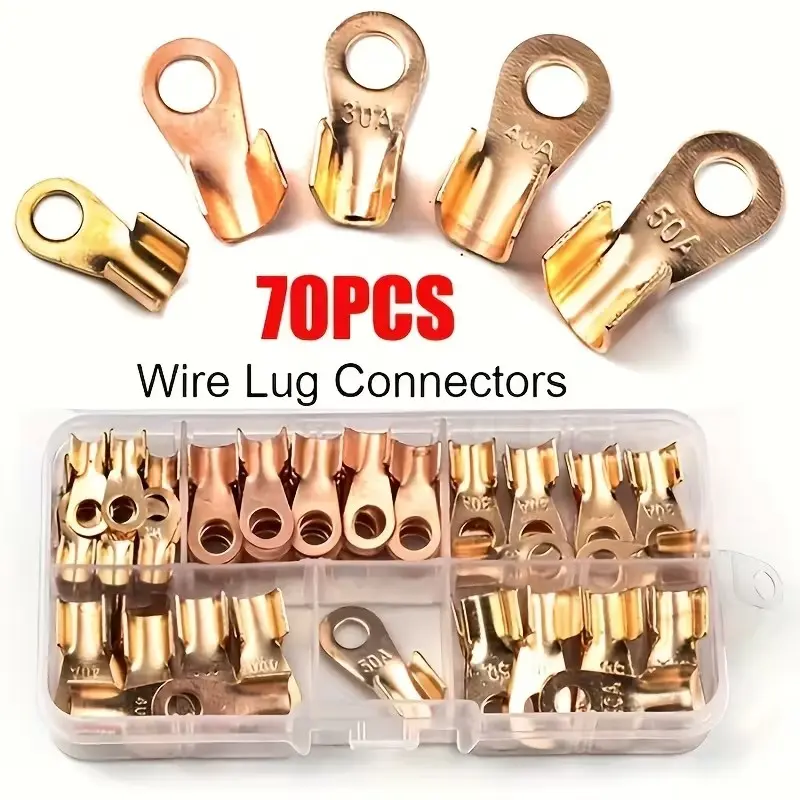 70pcs Wire Ear Connector Kit, Bare Cable Crimp Terminal Connector Set, Heavy-Duty Open Crimp Ring Connectors for Secure Wire Connections, Crimping Terminals