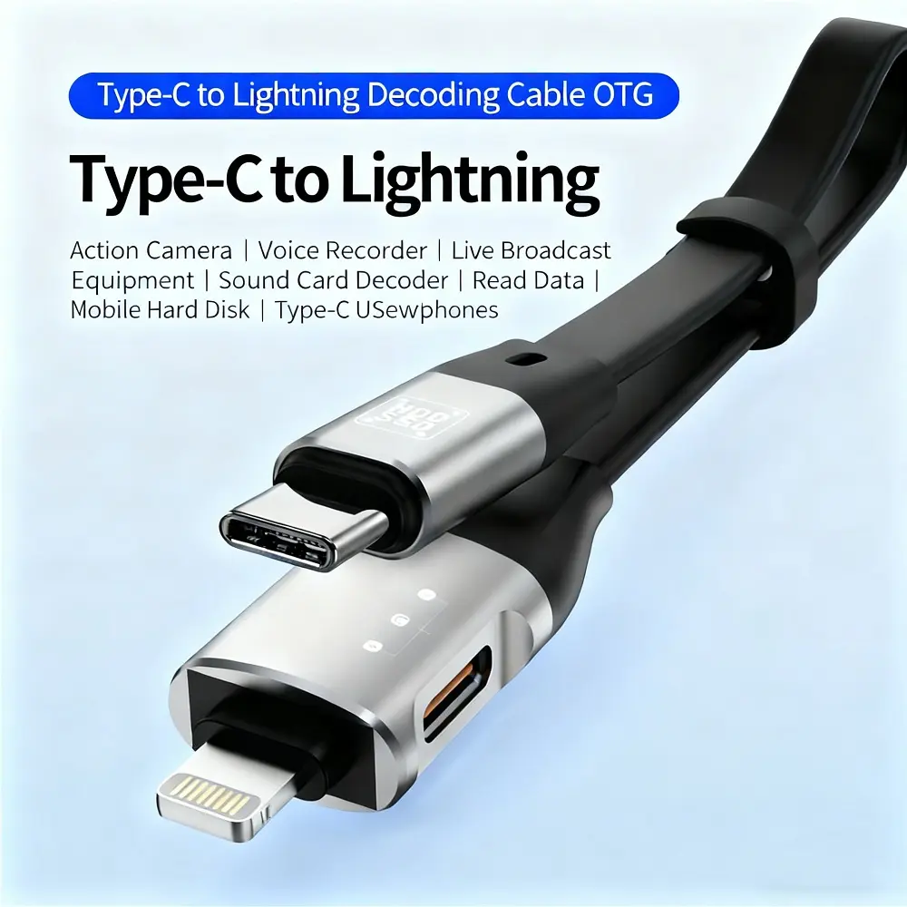 Type-C to Lightning Decoding Cable OTG for Action Camera Voice Recorder Live Broadcast Sound Card Reader Mobile Hard Disk Type-C USB For iPhone