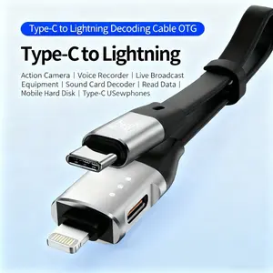 Type-C to Lightning Decoding Cable OTG for Action Camera Voice Recorder Live Broadcast Sound Card Reader Mobile Hard Disk Type-C USB For iPhone