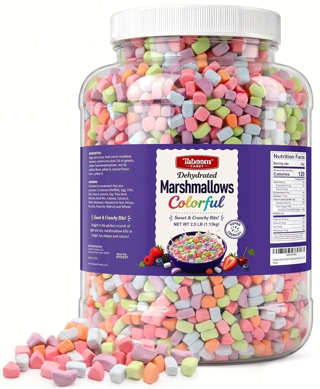 Dehydrated Colorful Marshmallow Bits - 2.5 Pound Bulk Crunchy Dried Mini Cereal Marshmallow Pieces for Hot Cocoa, Cereal, Baking, Ice Cream, Cookies, Cupcakes & Dessert Toppings