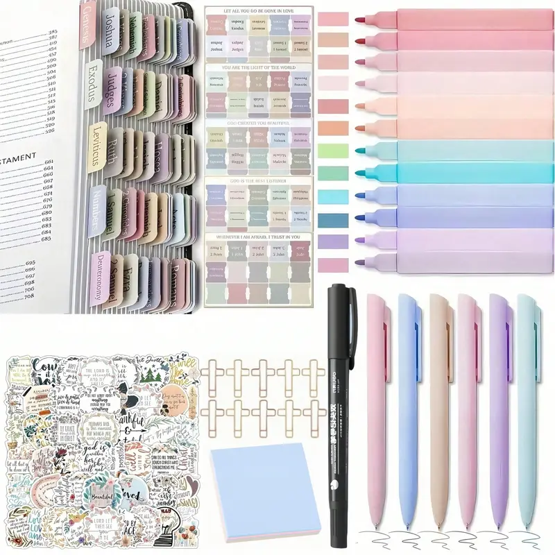 Bible Study Supplies for Christian Women, 75 Sticky Tabs, 6 Gel Pens, 12 Highlighters, Stickers & Sticky Notes, Writing Tools, Stationary Kit, Office & Study Supplies, Organization, Ideal for Back-to-School